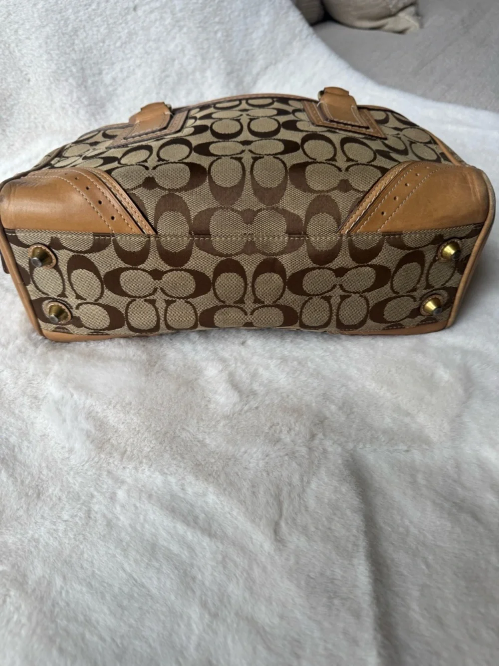Coach Signature Hampton Satchel  Beige Canvas with Tan Leather Trim Style 10532 - Picture 5 of 8